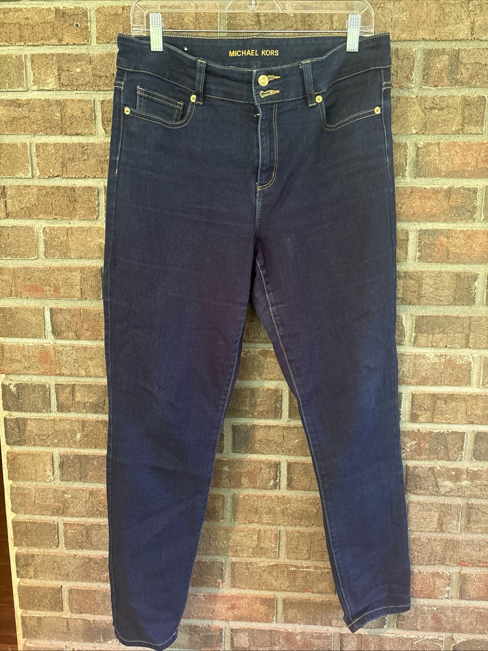 Michael Kors Dark Navy Straight-Leg Jeans with Gold Hardware